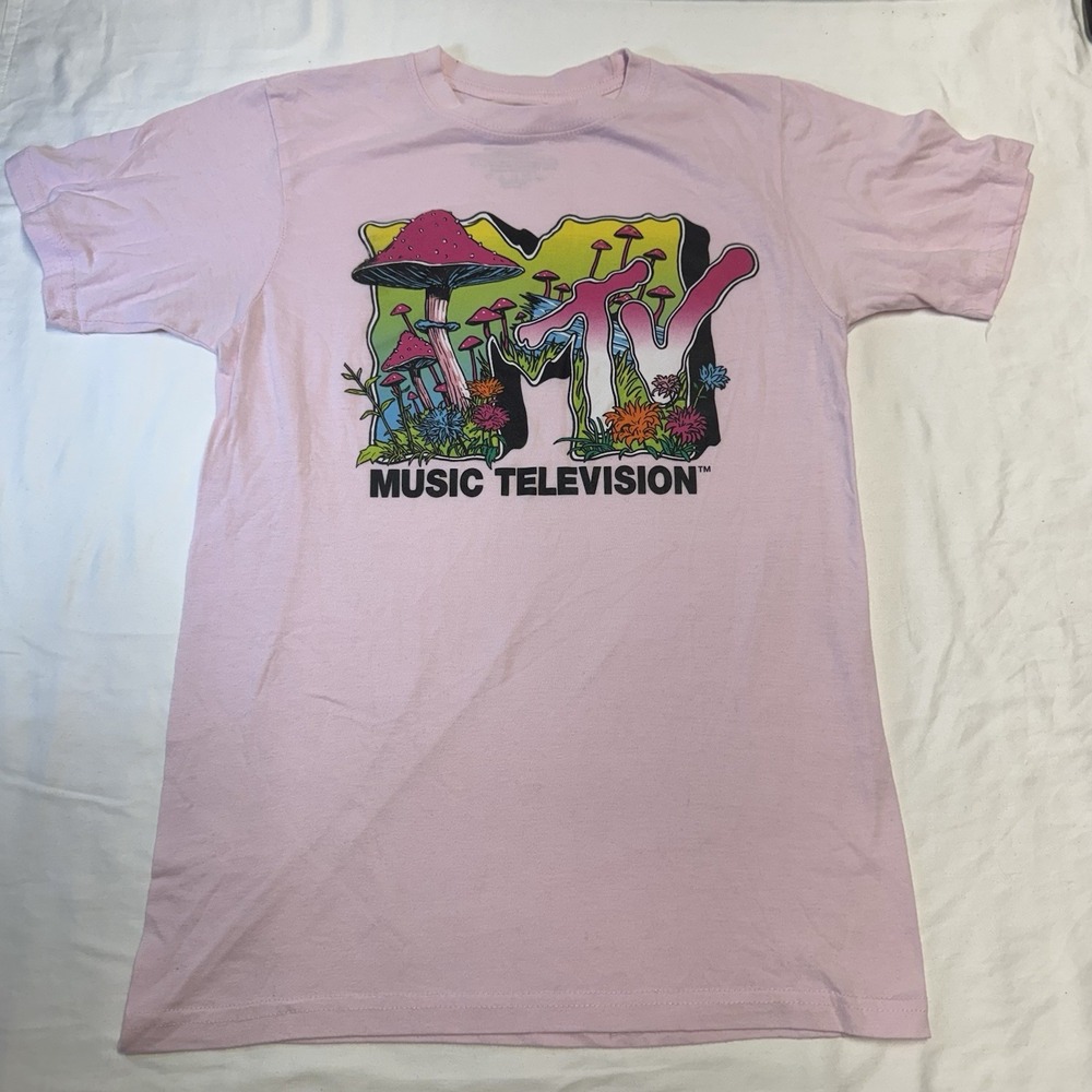 MTV Music Television Mushroom Graphic T-Shirt Pink Psychedelic Women's XS